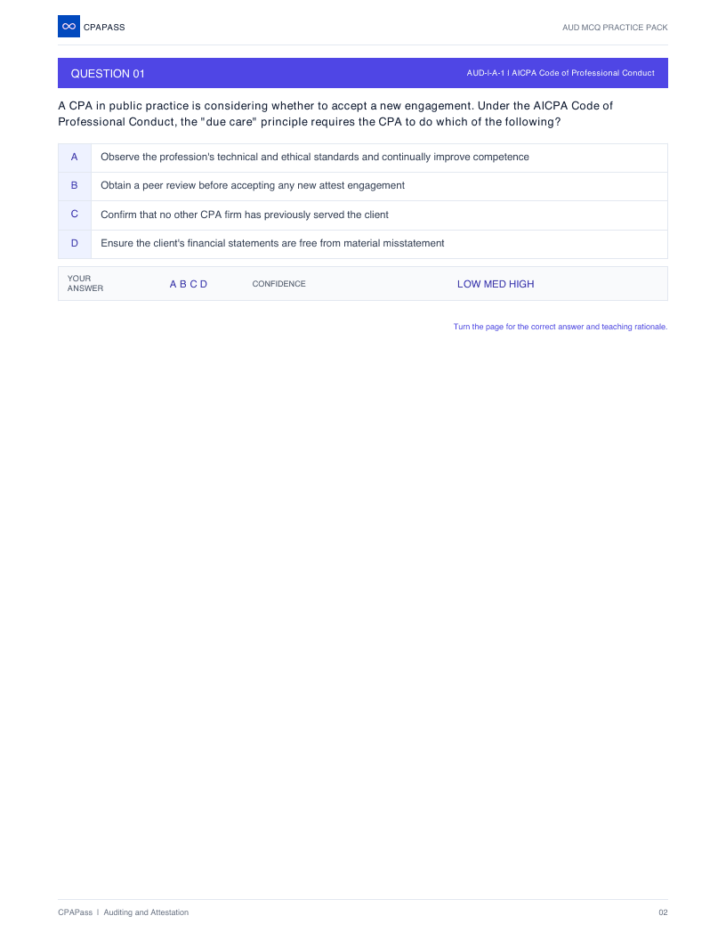 A real AUD multiple-choice question page from the free CPAPass PDF