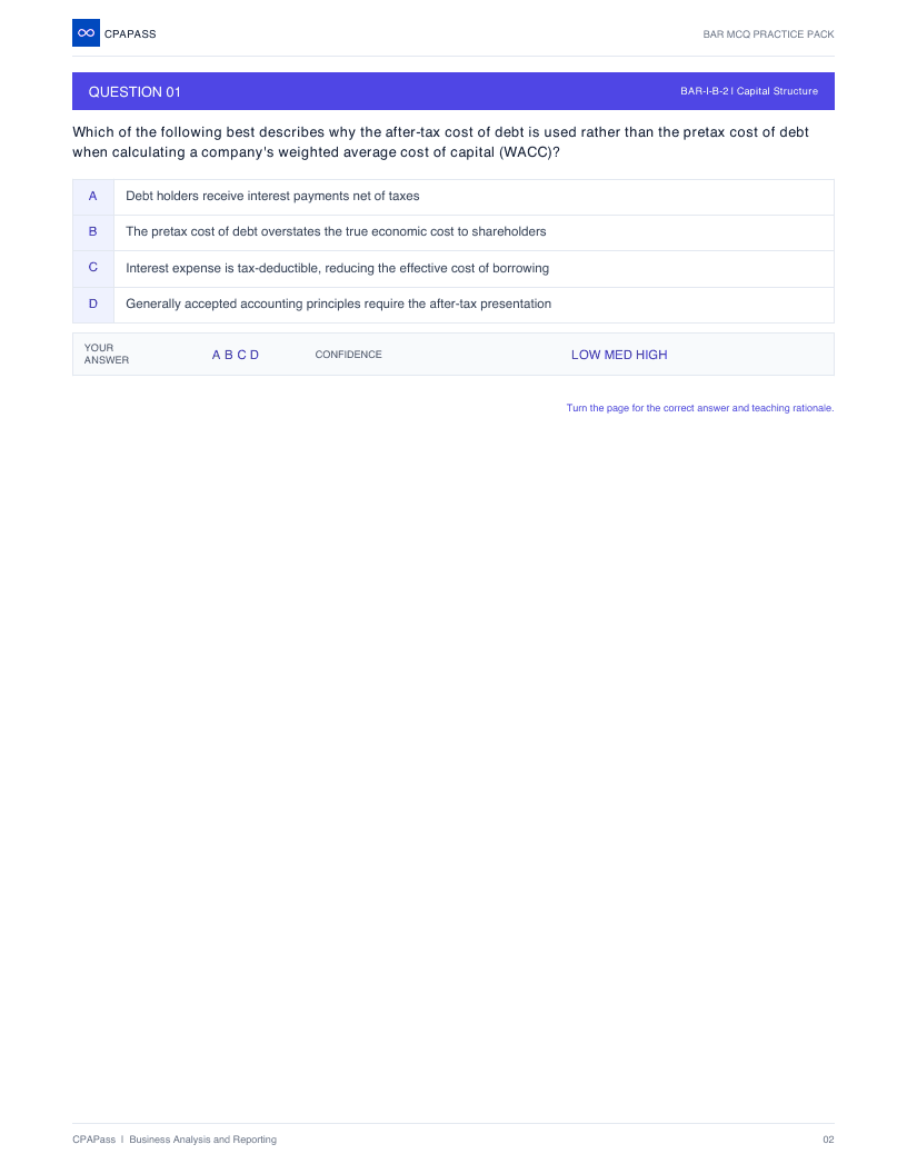 A real BAR multiple-choice question page from the free CPAPass PDF