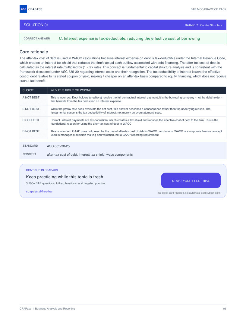 The solution and teaching explanation immediately following the BAR question