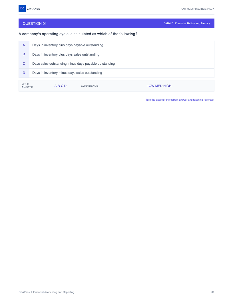 A real FAR multiple-choice question page from the free CPAPass PDF