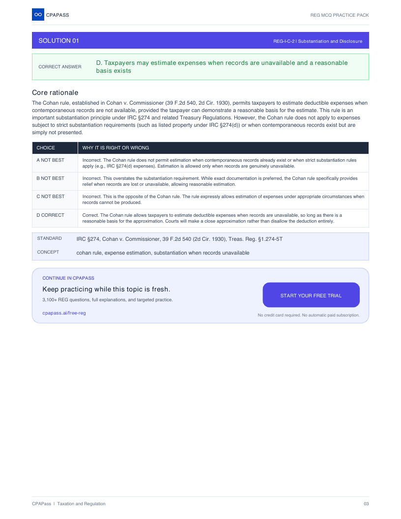 The solution and teaching explanation immediately following the REG question