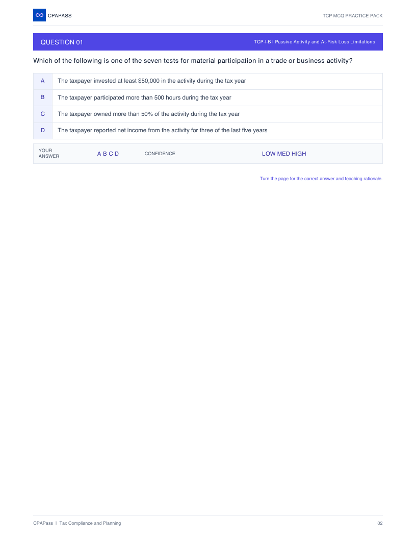 A real TCP multiple-choice question page from the free CPAPass PDF