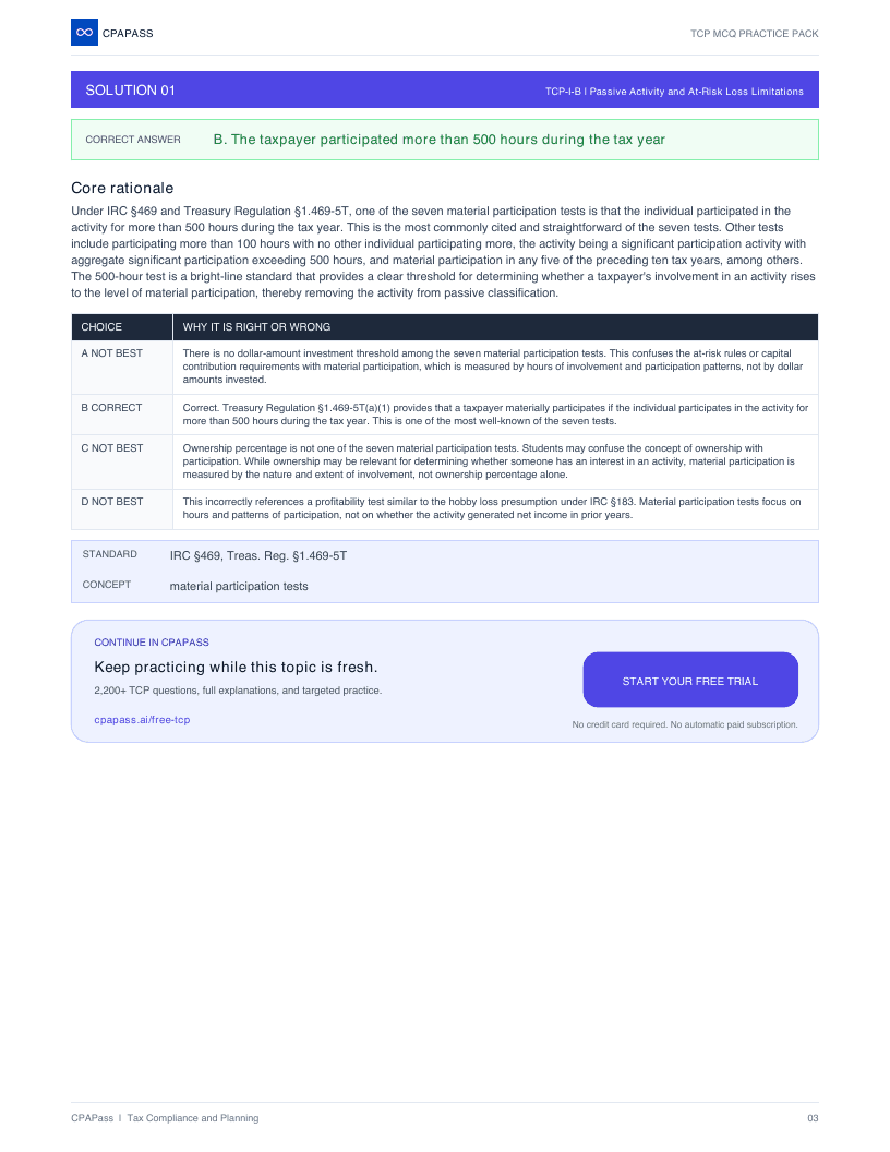 The solution and teaching explanation immediately following the TCP question